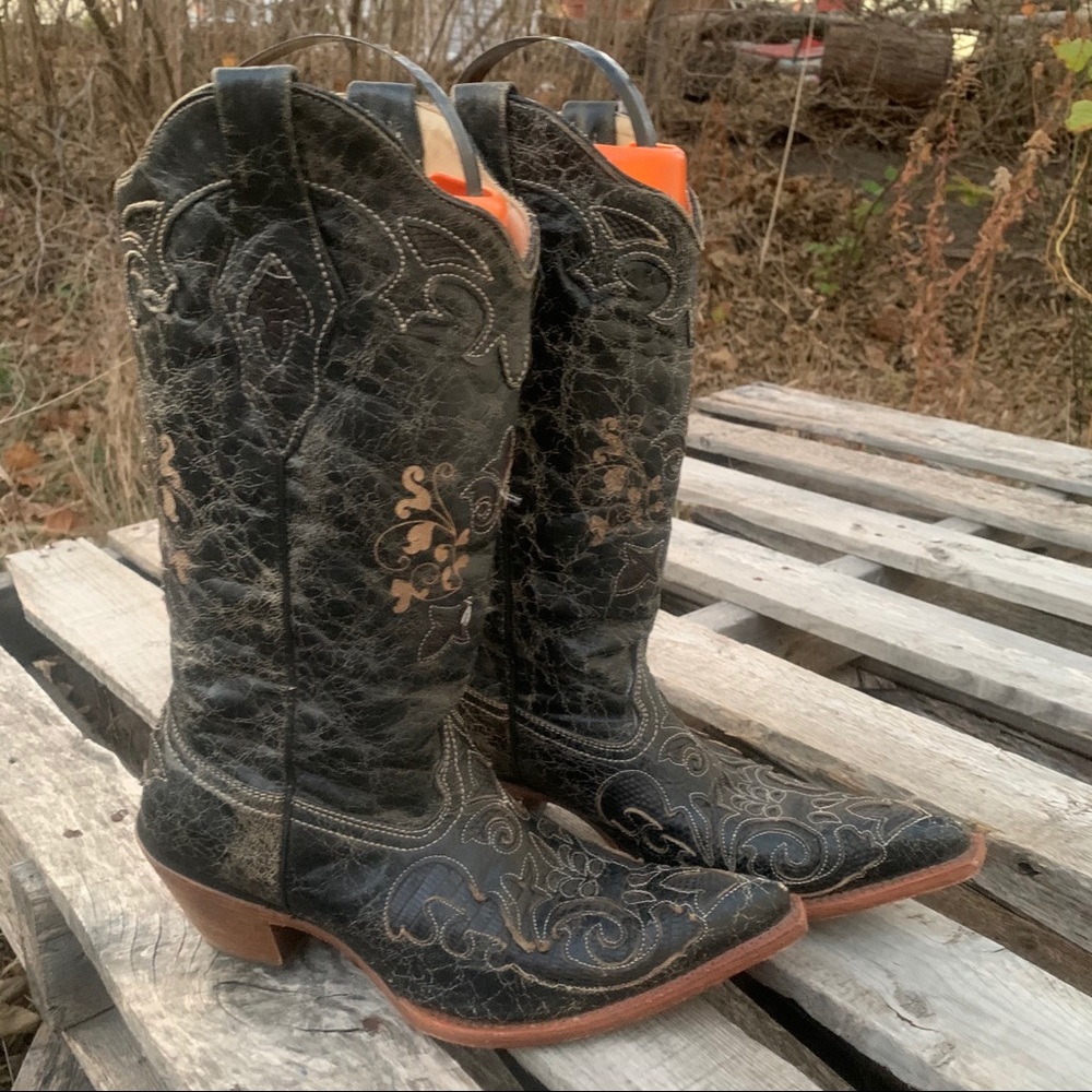 Corral C2108 Black Vintage Lizard Overlay Boots - Picture 5 of 10